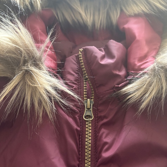 JustFab Womens Maroon Winter Long Jacket, Fur Hood, M - Picture 3 of 8